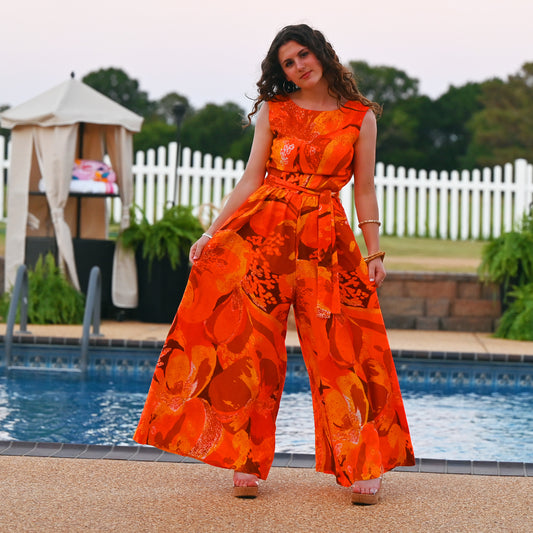 Vintage 60s Neon Psychedelic Sun Fashions of Hawaii Palazzo Jumpsuit M