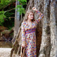 Vintage 60s Border Print Floral Hippie Empire Maxi Dress S
