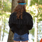 Vintage 80s Black Fringe Suede Leather Corset Jacket Coat M