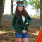 Vintage 90s Hunter Green Embroidered Velveteen Deer Blazer Jacket