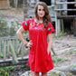 Vintage 80s Red Embroidered  Floral Yoke Mini Dress M