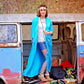 Vintage 70s Embroidered Blue Dragon Robe Duster Jacket M