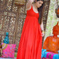 Vintage 70s Fabulous Climax Red Smocked Full Sweep Maxi Dress S
