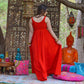 Vintage 70s Fabulous Climax Red Smocked Full Sweep Maxi Dress S
