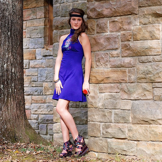 Vintage 70s Purple Dio Dos La Muertos Sugar Skull Mini Dress XS/S