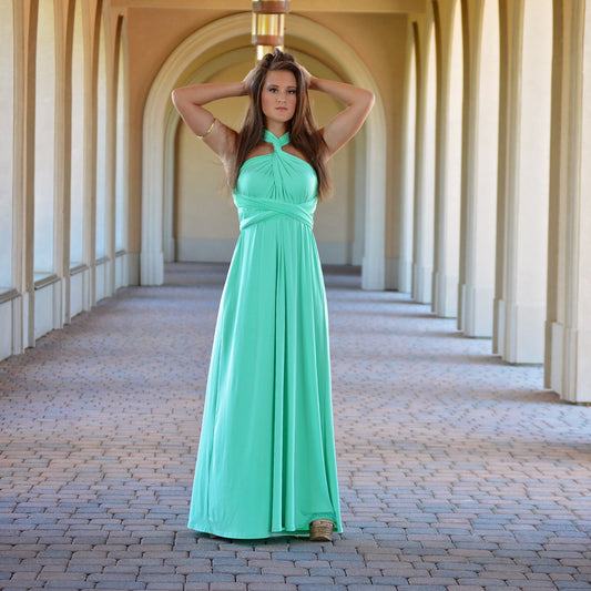 Vintage 90s Mint Green Convertible Halter Maxi Dress XS-XL