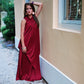 Vintage 70s Wine Slinky Disco Hanky Hem Empire Maxi Dress M/L