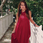 Vintage 70s Wine Slinky Disco Hanky Hem Empire Maxi Dress M/L