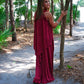Vintage 70s Wine Slinky Disco Hanky Hem Empire Maxi Dress M/L