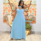 Vintage 70s  Powder Blue Cage Lace Empire Maxi Dress S/M