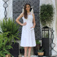 70s Summer White Appliqué Sweep Skirt Sundress S