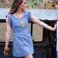 Vintage 70s Hippie Blue Chambray Ruffle Sleeve Mini Dress XS