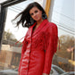 90's Rare Fringe North Beach By Michael Hoban Genuine Leather Coat Dress S