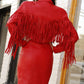 90's Rare Fringe North Beach By Michael Hoban Genuine Leather Coat Dress S