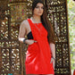 Vintage 60s Empire Red Jumper Bib Overall Hippie Mini Dress S/M