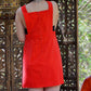 Vintage 60s Empire Red Jumper Bib Overall Hippie Mini Dress S/M