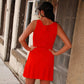 70's Deep Orange Empire Tie Fringe Mini Dress M