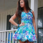 Vintage 80s Ruched Floral Bubble Hem Mini Dress S/M