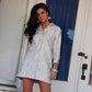 Vintage 60s Silver Metallic Lurex Brocade Mini Shirt Dress XXL