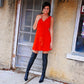 70's Deep Orange Empire Tie Fringe Mini Dress M