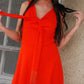 70's Deep Orange Empire Tie Fringe Mini Dress M