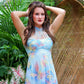 Vintage 70s Blue Floral Cage Top Empire Maxi Dress XS