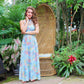 Vintage 70s Blue Floral Cage Top Empire Maxi Dress XS