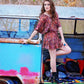 Vintage 70s Abstract Ruffle Puff Sleeve Dolman Mini Dress M