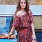 Vintage 70s Abstract Ruffle Puff Sleeve Dolman Mini Dress M