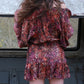 Vintage 70s Abstract Ruffle Puff Sleeve Dolman Mini Dress M