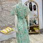Vintage 70s Flutter Sleeve Spring Floral Print Mint Green Maxi Dress XS/S