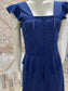 Vintage 70s Flutter Sleeve Sexy Sheer Peplum Navy Mini Dress S