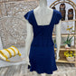 Vintage 70s Flutter Sleeve Sexy Sheer Peplum Navy Mini Dress S