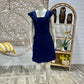Vintage 70s Flutter Sleeve Sexy Sheer Peplum Navy Mini Dress S